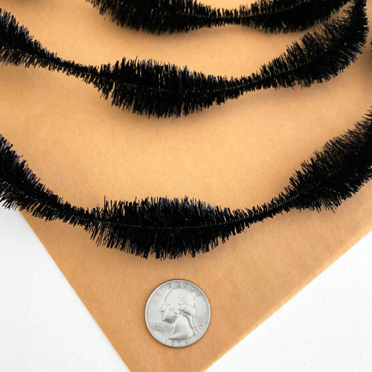 3-1/4" Bumps Metallic Black Retro Chenille Bump Wired Tinsel Garland ~ Pre-cut 2 yds. (24 bumps)